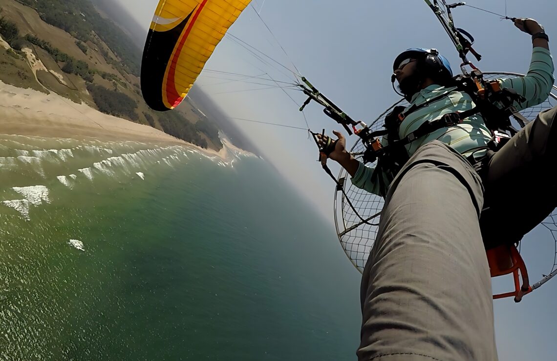 Paramotor flight above North Goa beaches